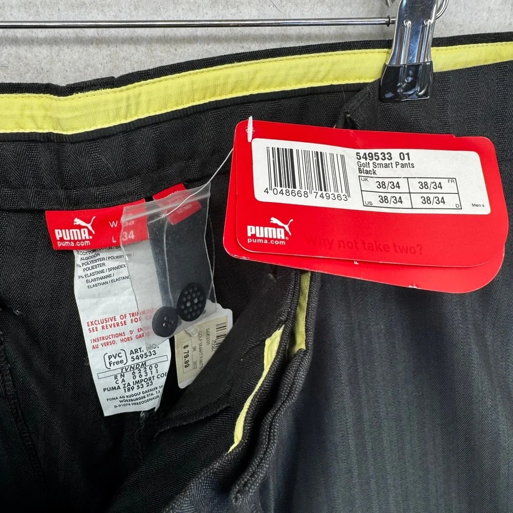 Puma Golf Smart Pants Mens 38x34 Black Herringbone Performance Trousers